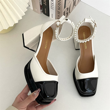 Дамски обувки на платформа с токчета Mary Jane Shoes for Women 2023 Помпи с масивни токчета с катарама и каишка Женски сандали с перли с дебело дъно Loli