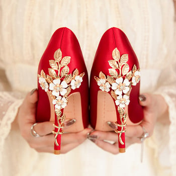 Метални издълбани токчета Дамски помпи Обувки с висок ток Дамски сватбени обувки за жени Булчинска дамска рокля с обувки на елегантни токчета