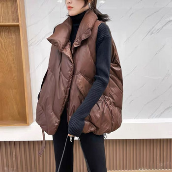Βαμβακερό πουπουλένιο γιλέκο Γυναικείο Χαλαρό μασίφ αμάνικο παλτό Γυναικείο μαύρο λευκό ζεστό γιλέκο Φθινοπωρινό ελαφρύ γιλέκο Χειμώνας 2023