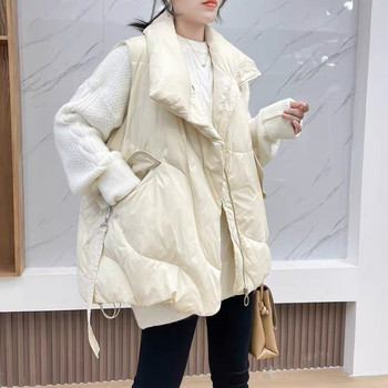 Βαμβακερό πουπουλένιο γιλέκο Γυναικείο Χαλαρό μασίφ αμάνικο παλτό Γυναικείο μαύρο λευκό ζεστό γιλέκο Φθινοπωρινό ελαφρύ γιλέκο Χειμώνας 2023