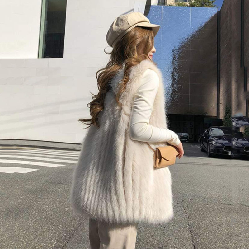 Jesenná zimná vesta s líščiou kožušinou 2023, dámska nová voľná imitácia kožušiny, jedna teplá ležérna vesta, dámska bezrukávová vesta