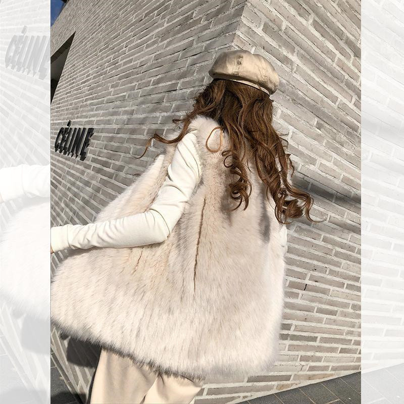 Jesenná zimná vesta s líščiou kožušinou 2023, dámska nová voľná imitácia kožušiny, jedna teplá ležérna vesta, dámska bezrukávová vesta