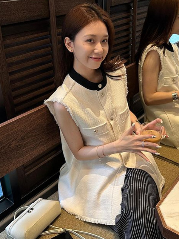 Prsluci Ženski Elegantni šik Udoban dizajn kontrastnih boja Proljeće Ljeto Vanjska odjeća bez rukava Vintage uredska dama Francuski stil