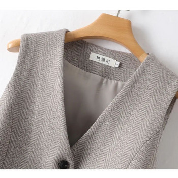 Γυναικείο παλτό μάλλινο γιλέκο με λαιμόκοκκο V με λαιμόκοψη μονό στήθος 2023 Νέα γυναικεία μόδα φθινοπωρινό κοντό γιλέκο πανωφόρι
