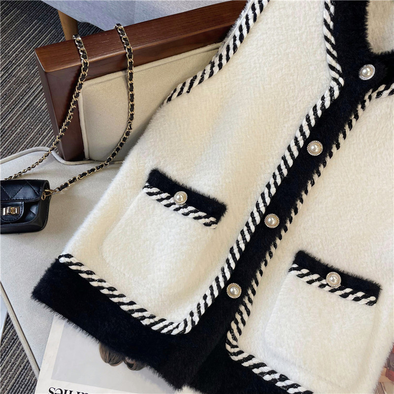 Őszi téli új női illatos stílusú nyérc haj mellény kabát fehér fekete mellény