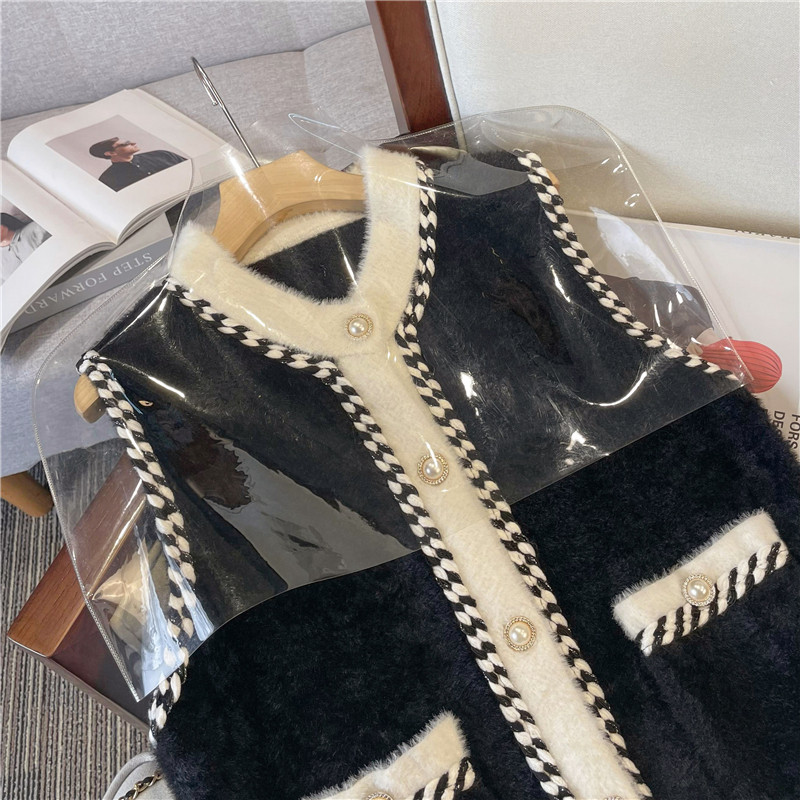 Őszi téli új női illatos stílusú nyérc haj mellény kabát fehér fekete mellény