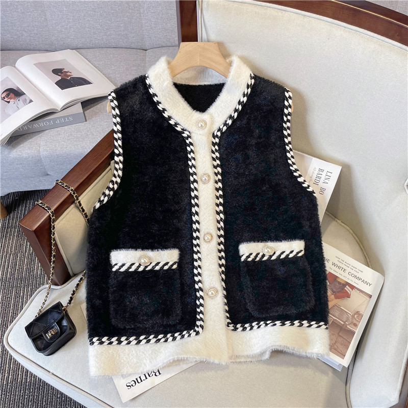 Őszi téli új női illatos stílusú nyérc haj mellény kabát fehér fekete mellény