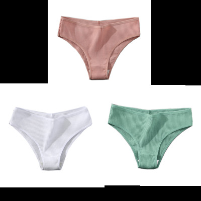CINVIK 3 buc. Chiloți din bumbac pentru femei Chiloți moale pentru femei Chiloți solizi pentru fete Lenjerie sexy pentru femei Lenjerie intimă confortabilă