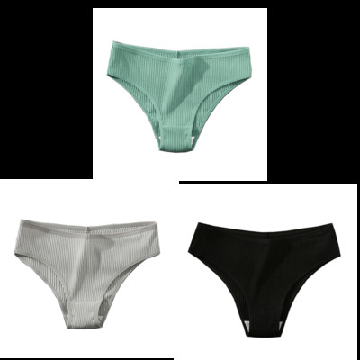 CINVIK 3 buc. Chiloți din bumbac pentru femei Chiloți moale pentru femei Chiloți solizi pentru fete Lenjerie sexy pentru femei Lenjerie intimă confortabilă