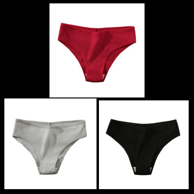 CINVIK 3 buc. Chiloți din bumbac pentru femei Chiloți moale pentru femei Chiloți solizi pentru fete Lenjerie sexy pentru femei Lenjerie intimă confortabilă