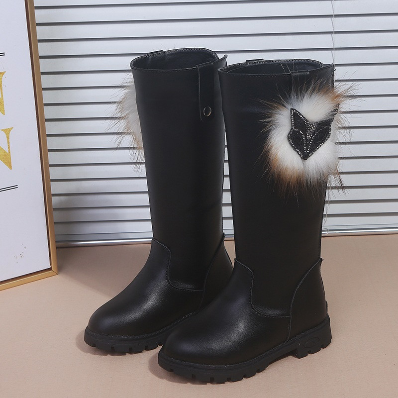 Kruleepo Visoke kožne modne čizme za djevojčice, dječje, dječje jesenske, zimske plišane tople čizme za snijeg PU lisica, ležerne duge cipele