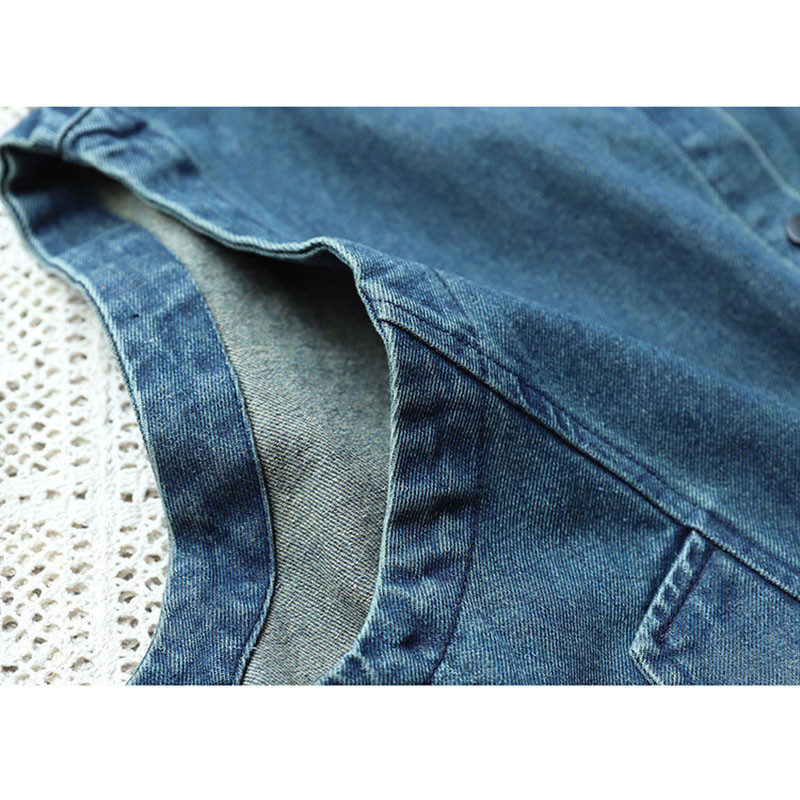 2023 m. naujoji pavasario rudens stovima apykaklės džinsinė liemenė, moteriška vienaeilė megztinys be rankovių trumpi džinsai, liemenės, moteriškas paltas