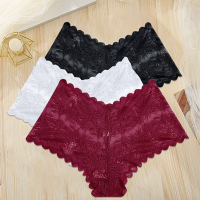 FINETOO 3PCS Dámske kvetinové duté čipkované nohavičky s nízkym pásom Sexy spodná bielizeň Nohavičky Spodné nohavičky Dámske spodné prádlo