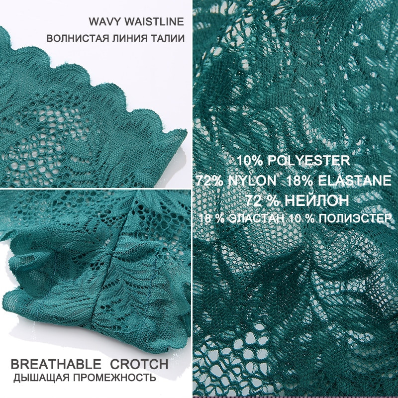 FINETOO 3PCS Dámske kvetinové duté čipkované nohavičky s nízkym pásom Sexy spodná bielizeň Nohavičky Spodné nohavičky Dámske spodné prádlo