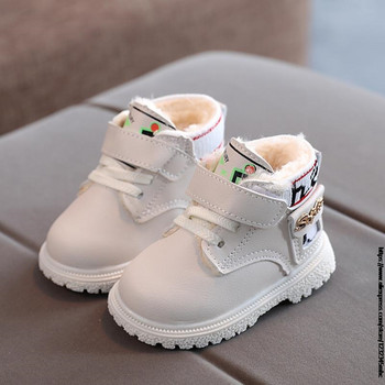 Детски обувки за малко дете Детски ботуши за сняг Модни зимни плюшени ботуши за момичета Момчета Боти до глезена Розово Бяло Черно