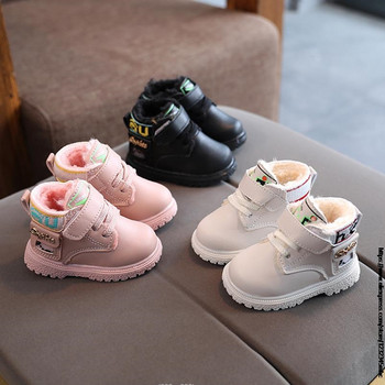 Детски обувки за малко дете Детски ботуши за сняг Модни зимни плюшени ботуши за момичета Момчета Боти до глезена Розово Бяло Черно