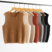 Pulover s O-izrezom Topli prsluk za jesen i zimu Ženski prsluk Novi jednobojni korejski donji dio bez rukava Ženska pletiva Ležerne majice