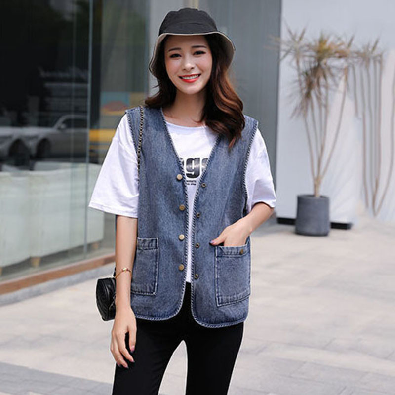 Dámska džínsová vesta, nová jesenná jednofarebná bezrukávová ležérna vesta, džínsový kabát, krátke bundy, dámska kovbojská vesta R2485