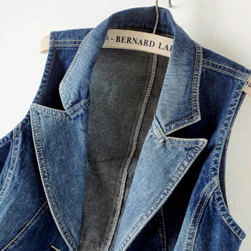 Ženska traper jakna Proljeće Jesen Kratke traperice bez rukava Prsluci Ženske jednoredne ležerne široke ženske majice Topovi