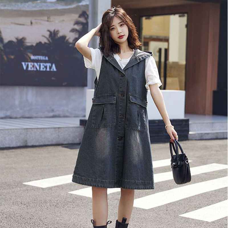 2022 noua vestă de blugi pentru femei, primăvară, toamnă, solidă, fără mâneci, topuri sălbatice, jachetă cu glugă, lungă, mijlocie, pentru femei, blugi, jachetă pentru femei