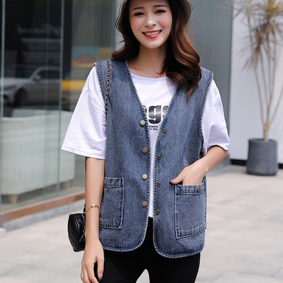 Pavasario rudens moterų džinsinė liemenė, 2023 m. nauja liemenė be rankovių, moteriški viršutiniai drabužiai, laisvalaikio džinsai, švarkai, moteriški trumpi kaubojiški paltai