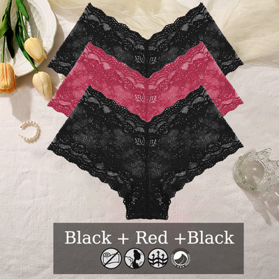 3PCS Ženske gaćice od čipke s cvjetnim uzorkom Seksi donje rublje s V strukom Jednobojne gaćice Žensko prozračno donje rublje