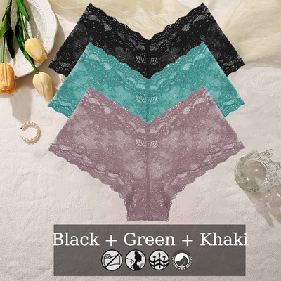 3PCS Ženske gaćice od čipke s cvjetnim uzorkom Seksi donje rublje s V strukom Jednobojne gaćice Žensko prozračno donje rublje