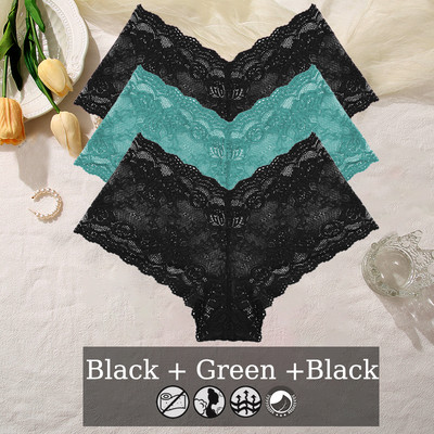 3PCS Ženske gaćice od čipke s cvjetnim uzorkom Seksi donje rublje s V strukom Jednobojne gaćice Žensko prozračno donje rublje