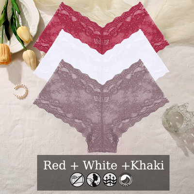 3PCS Ženske gaćice od čipke s cvjetnim uzorkom Seksi donje rublje s V strukom Jednobojne gaćice Žensko prozračno donje rublje