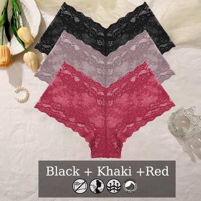 3PCS Ženske gaćice od čipke s cvjetnim uzorkom Seksi donje rublje s V strukom Jednobojne gaćice Žensko prozračno donje rublje