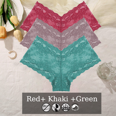 3PCS Ženske gaćice od čipke s cvjetnim uzorkom Seksi donje rublje s V strukom Jednobojne gaćice Žensko prozračno donje rublje