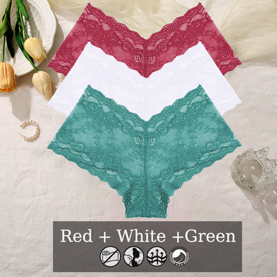 3PCS Ženske gaćice od čipke s cvjetnim uzorkom Seksi donje rublje s V strukom Jednobojne gaćice Žensko prozračno donje rublje