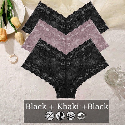 3PCS Ženske gaćice od čipke s cvjetnim uzorkom Seksi donje rublje s V strukom Jednobojne gaćice Žensko prozračno donje rublje