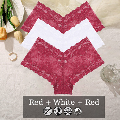 3PCS Ženske gaćice od čipke s cvjetnim uzorkom Seksi donje rublje s V strukom Jednobojne gaćice Žensko prozračno donje rublje