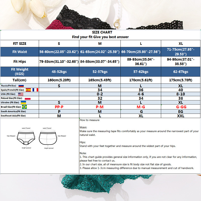 3PCS Ženske gaćice od čipke s cvjetnim uzorkom Seksi donje rublje s V strukom Jednobojne gaćice Žensko prozračno donje rublje