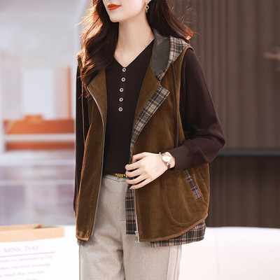 Moteriška velvetinė liemenė, 2023 m. pavasario ruduo, nauja mados vakarietiško stiliaus liemenė, moteriška viršutiniai drabužiai