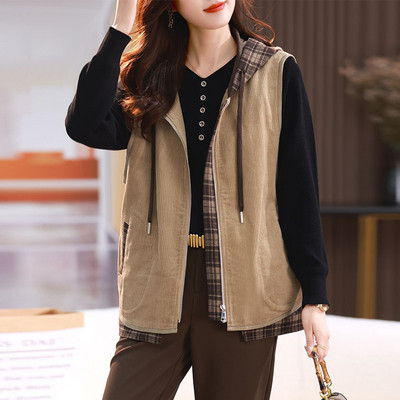 Moteriška velvetinė liemenė, 2023 m. pavasario ruduo, nauja mados vakarietiško stiliaus liemenė, moteriška viršutiniai drabužiai