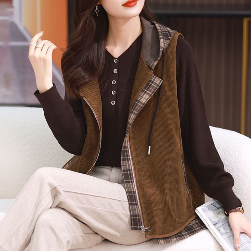 Moteriška velvetinė liemenė, 2023 m. pavasario ruduo, nauja mados vakarietiško stiliaus liemenė, moteriška viršutiniai drabužiai