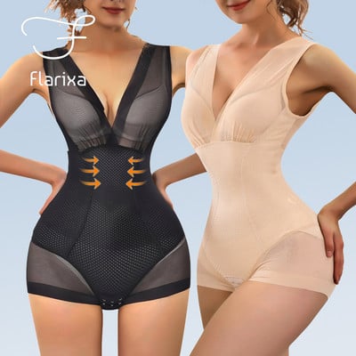 Flarixa Sexy Mesh Shapewear Moteriškas Bodysuit Push Up Liemenėlė Redress Tank Top Waist Treniruoklis Pilvutukas BodyShaper Permatomas apatinis trikotažas