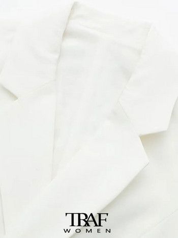 TRAF Дамска мода с вързана ленена жилетка Винтидж яка с ревер и яка без ръкави Дамско връхно облекло Шикозни горнища с жилетка