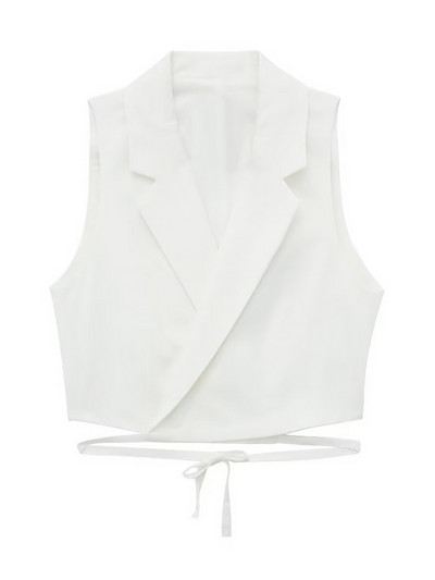 TRAF Moda pentru femei cu vestă de in legată, guler cu rever, fără mâneci, îmbrăcăminte exterioară pentru femei, vestă șic