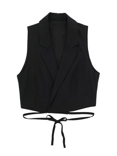 TRAF Moda pentru femei cu vestă de in legată, guler cu rever, fără mâneci, îmbrăcăminte exterioară pentru femei, vestă șic