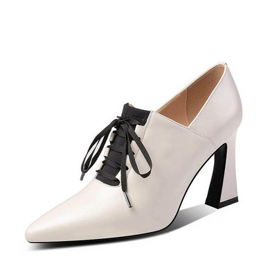 Visoke potpetice Hoof cipele Ženske cipele na vezanje Cipele od PU kože Ženske modne cipele sa špicastim vrhovima OL Ženske jesenske crne Talon Femme