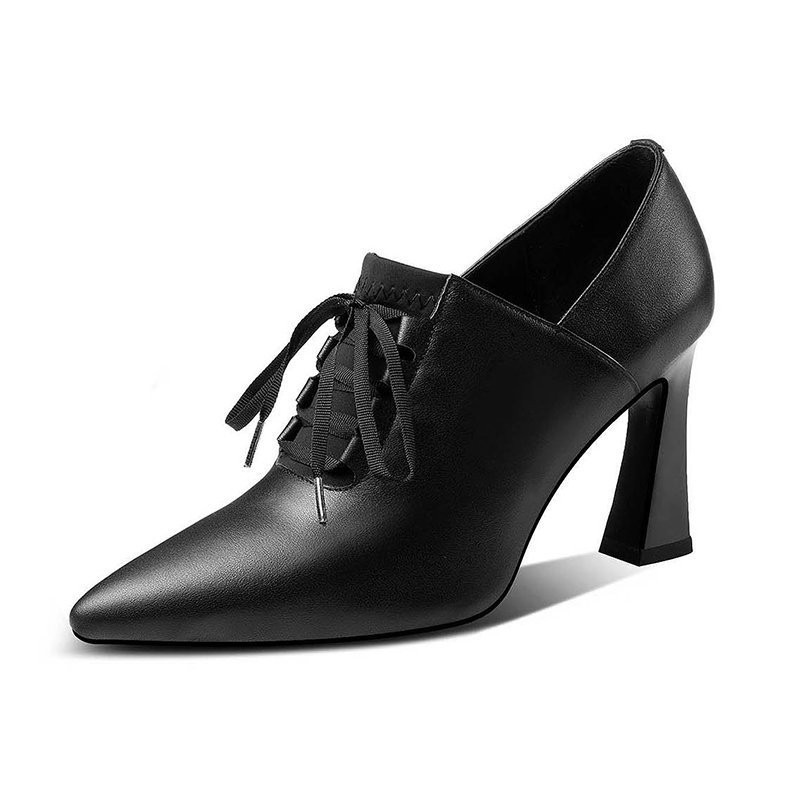 Visoke potpetice Hoof cipele Ženske cipele na vezanje Cipele od PU kože Ženske modne cipele sa špicastim vrhovima OL Ženske jesenske crne Talon Femme
