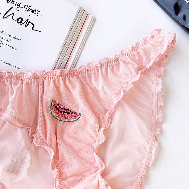 S-XXL Moteriškos seksualios kelnaitės nėriniuotos apatinės kelnaitės žemu juosmeniu kelnaitės vaisių siuvinėjimo perspektyvos kelnaitės Moteriški šilti apatiniai apatinis trikotažas