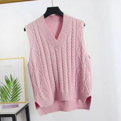 Rudens žiemos V kaklo susuktas megztinis megztinis liemenė 2022 m. laisvalaikio paprastas laisvas berankoves megztas liemenė vienspalvė, tinkanti liemenė