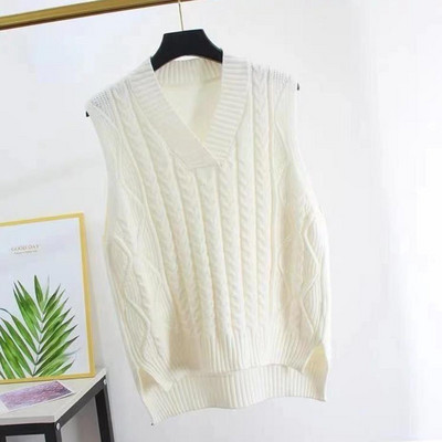 Rudens žiemos V kaklo susuktas megztinis megztinis liemenė 2022 m. laisvalaikio paprastas laisvas berankoves megztas liemenė vienspalvė, tinkanti liemenė