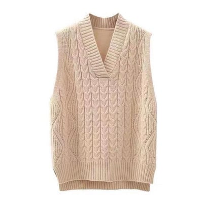 Rudens žiemos V kaklo susuktas megztinis megztinis liemenė 2022 m. laisvalaikio paprastas laisvas berankoves megztas liemenė vienspalvė, tinkanti liemenė