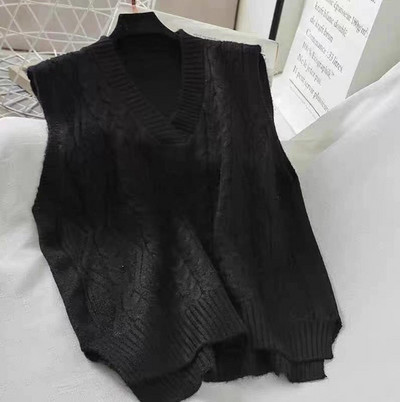 Rudens žiemos V kaklo susuktas megztinis megztinis liemenė 2022 m. laisvalaikio paprastas laisvas berankoves megztas liemenė vienspalvė, tinkanti liemenė