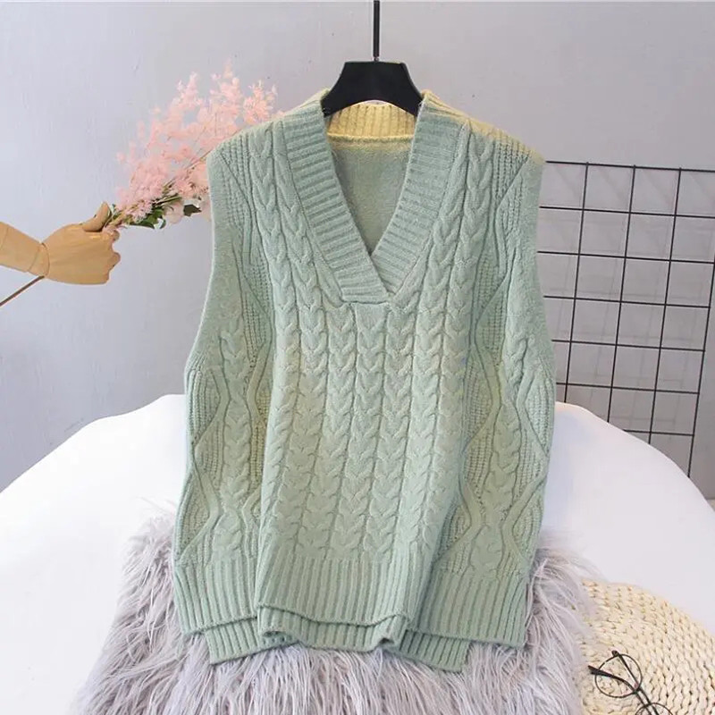 Rudens žiemos V kaklo susuktas megztinis megztinis liemenė 2022 m. laisvalaikio paprastas laisvas berankoves megztas liemenė vienspalvė, tinkanti liemenė